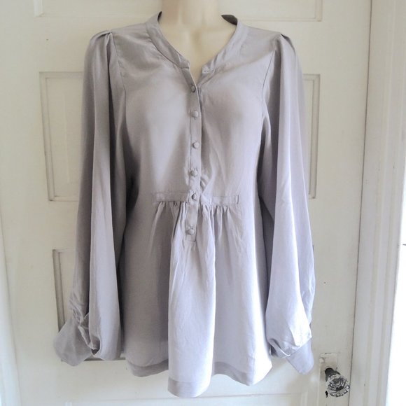 Joie Gray 100% Silk Balloon Sleeve Peasant Cosplay Blouse S *Fits M - Picture 1 of 10